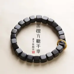 New Square Pure Natural Ebony Bracelet Chinese Style WenPlay Green Sandalwood Handmade Couple Student Personalized HandString