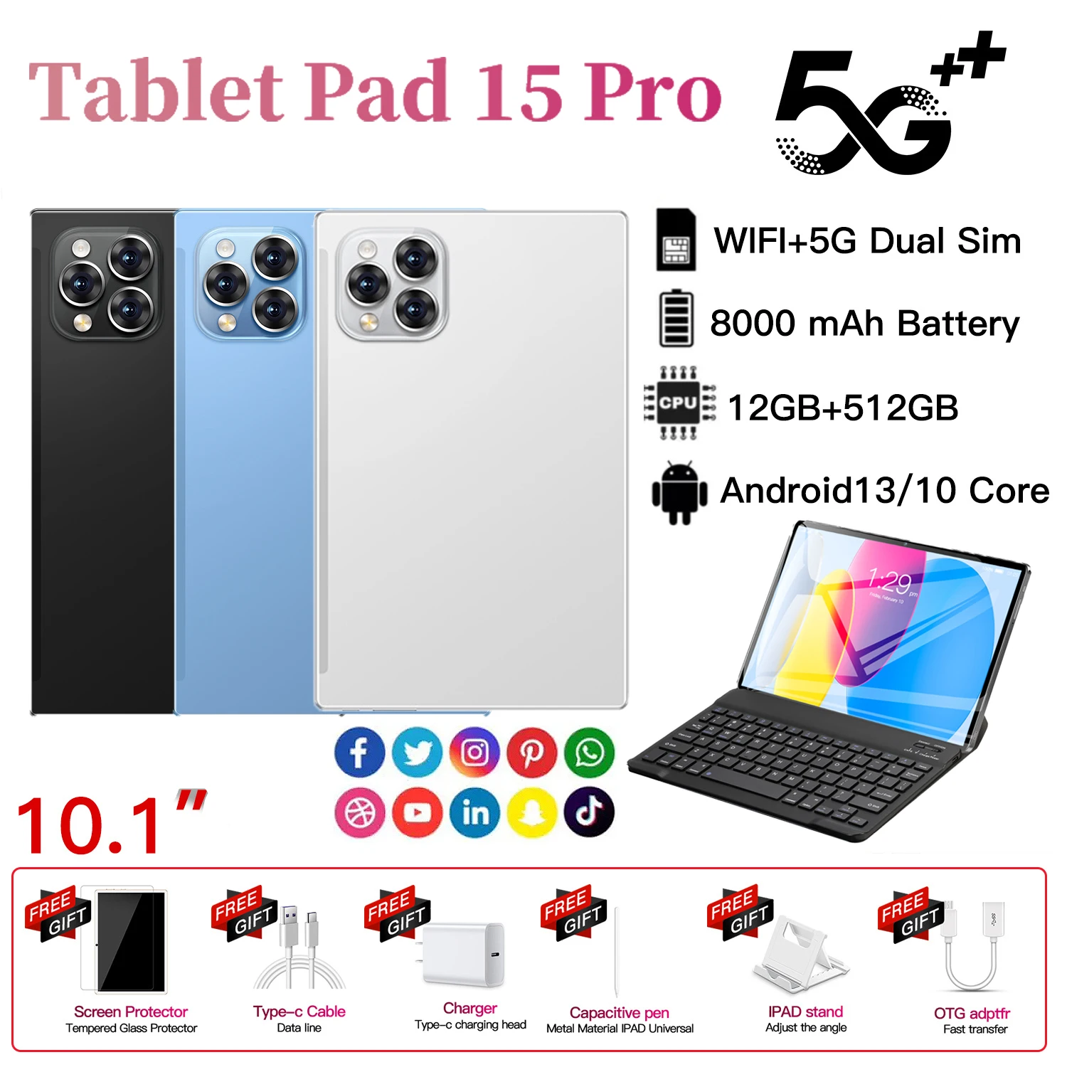 

2024 Global Version Xioaml Pad 15 Pro Tablets Android 13 16GB 1024GB 11 Inch 5G Dual SIM GPS Bluetooth WiFi WPS Tablet PC Tab