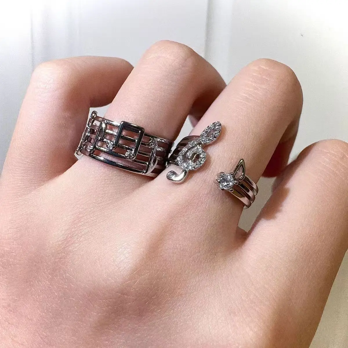 New Popular Musical Note Open Rings For Women Fashion Titanium Steel Silver Fingers Accessories Jewelry Gifts Party Casual Wear