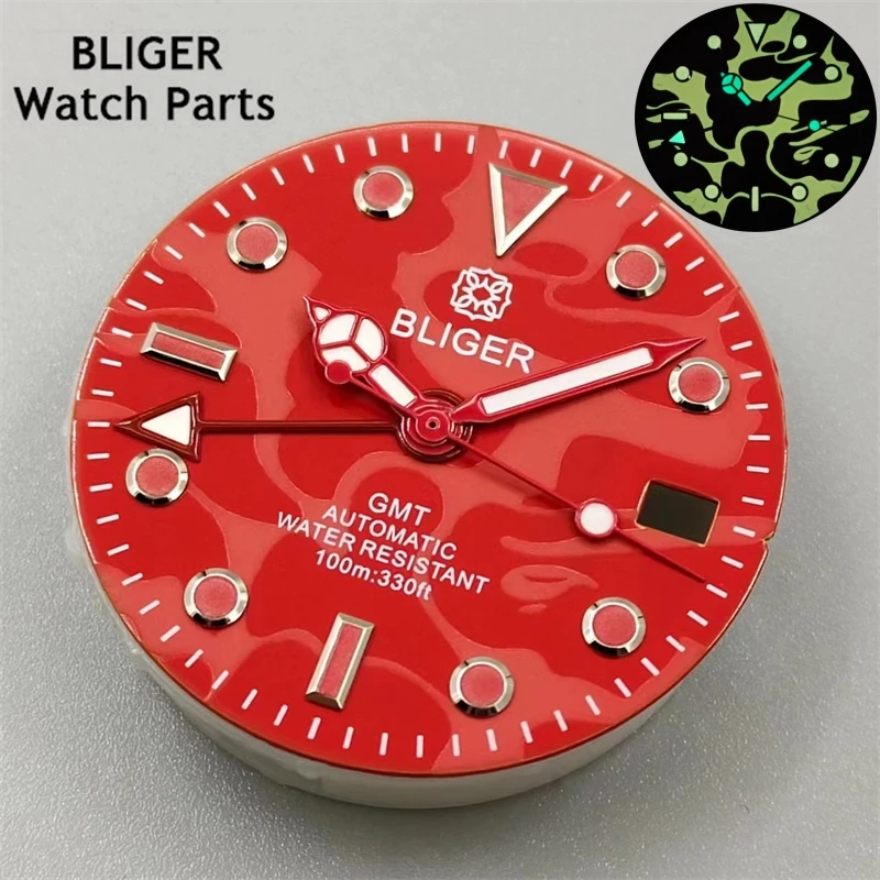 BLIGER 29mm black blue red orange dial luminous dial fit NH34A date at 3 o'clock Movement Accessories