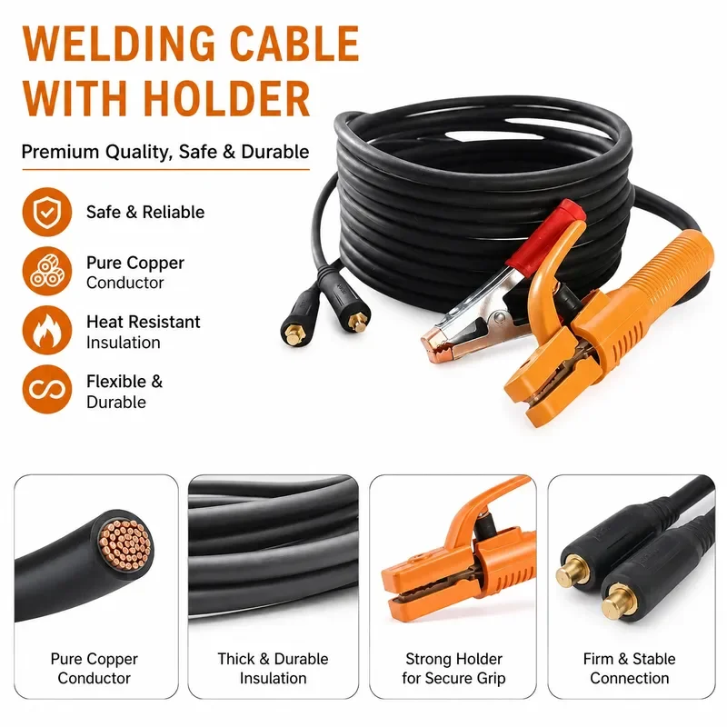 Welding Electrode Holder 5M Cable Earth Clamp 3M Ground Clip Set Welder Accessories