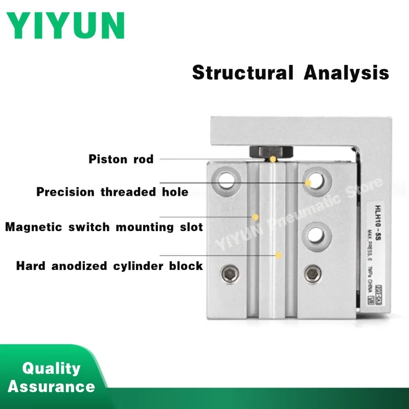 1pc HLH6/10/16/20-5S/10S/15S/20S/25S/30S/40S/50S Precision Guideway Pneumatic Slide Cylinder YIYUN Store