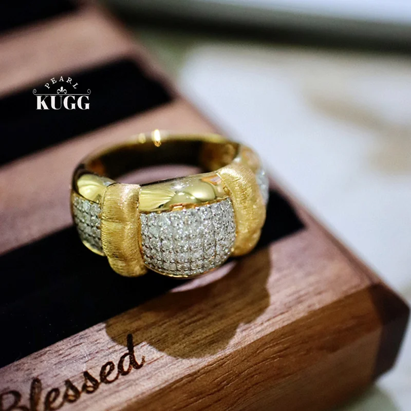 

KUGG 100% 18K Yellow Gold Rings Vintage Palace Style 0.70carat Real Natural Diamond Engagement Ring for Women High Party Jewelry