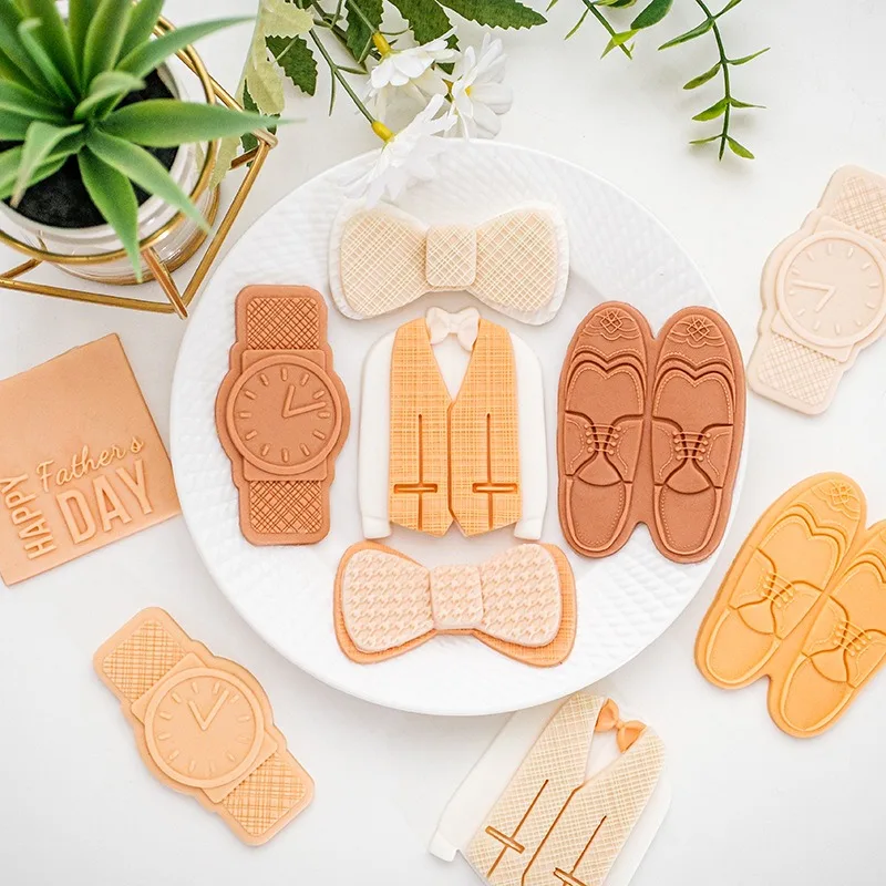 Molde cortador de galletas para el Día del Padre, herramienta de decoración de pasteles, traje, reloj, zapatos, estampador de galletas, molde para galletas, herramienta para hornear cumpleaños
