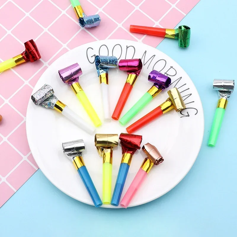 子供のためのカラフルな縞模様のおもちゃ,ブロードラゴン,ホイッスルメーカー,誕生日パーティー用品,パーティーの記念品,ギフト