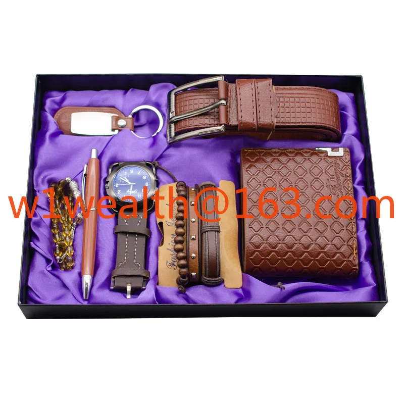 Conjunto de presente comercial com cinto de couro, canetas, conjunto de relógio de quartzo