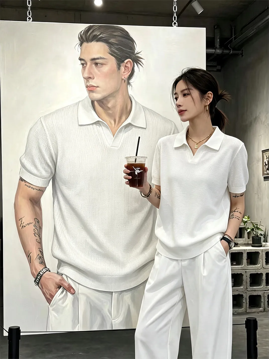 Khaki Knitted Short Sleeve  Shirt Men's Summer High Intelligence Sensation T-Shirt Half Sleeve V-Neck Shoulder Fit Casual...