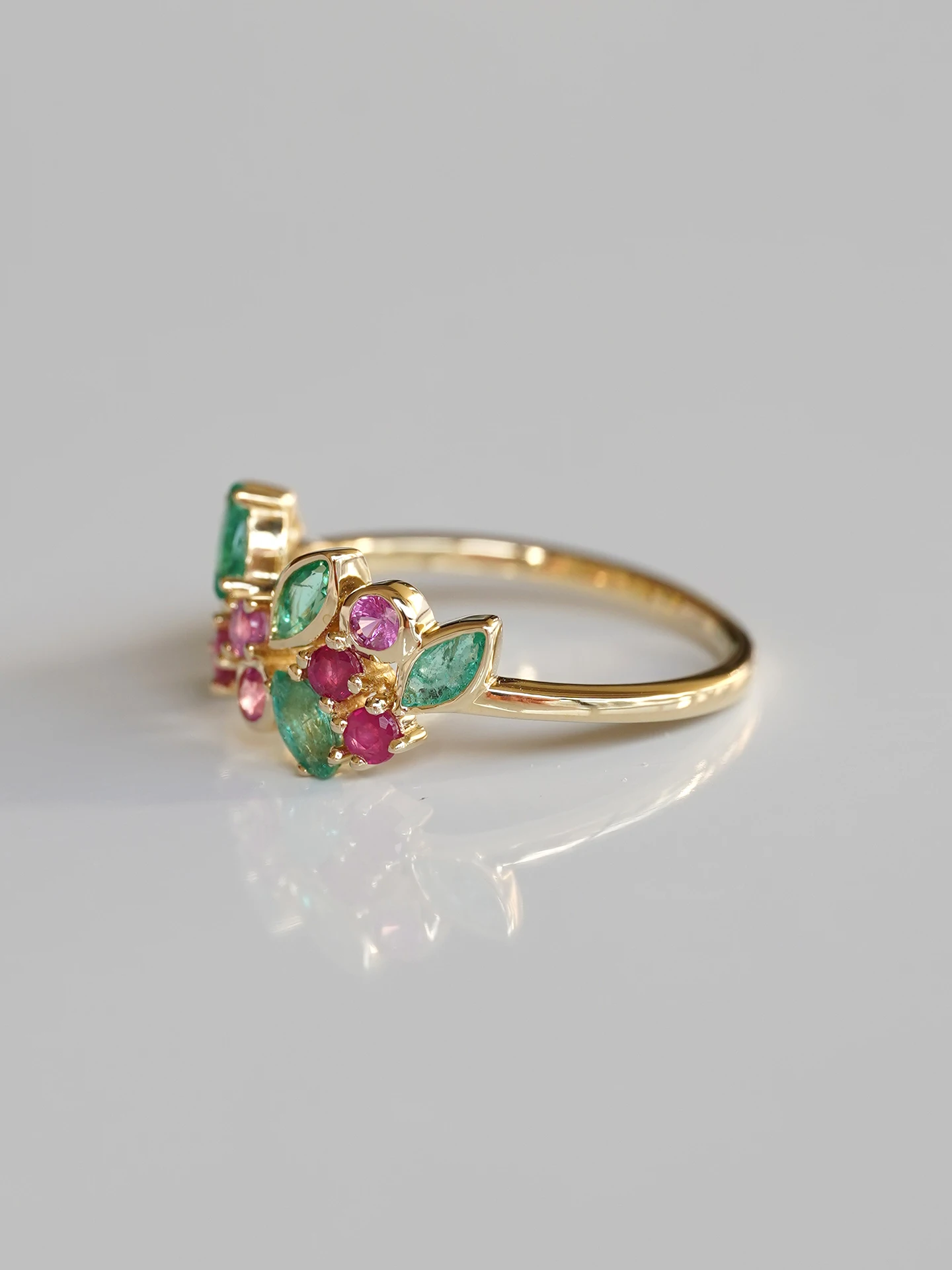 VOVGEMINI Beautiful Colorful Rings For Women Marquise Emerald Round Pink Sapphire 9k Real Gold 585 Flower Fashion Ring For Girls