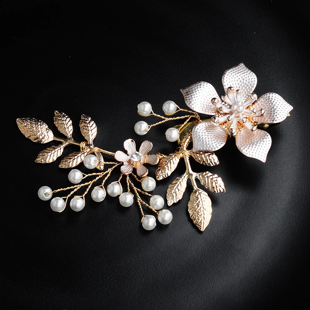 Luxury Flower Leaf Alloy Hair Clips Pearl Crystal Beaded Bridal Hair Accessories Bride Wedding Headpieces Jewelry As Gifts