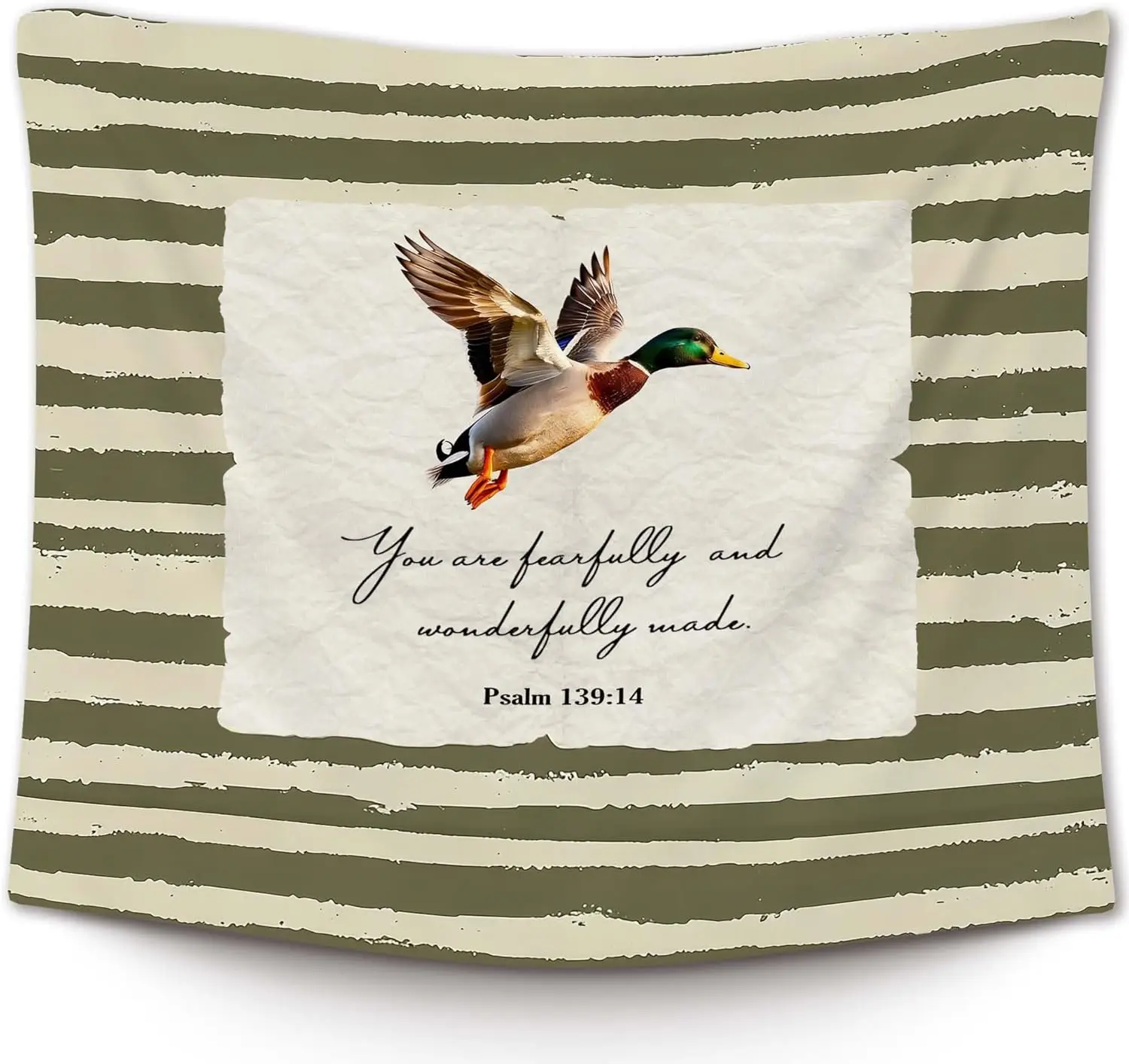 Rustic Tapestry Wall Hanging Inspirational Scripture Bible Verse Decor Christian Quote Psalm 139 Duck Bird Artwork Farmhouse Sty