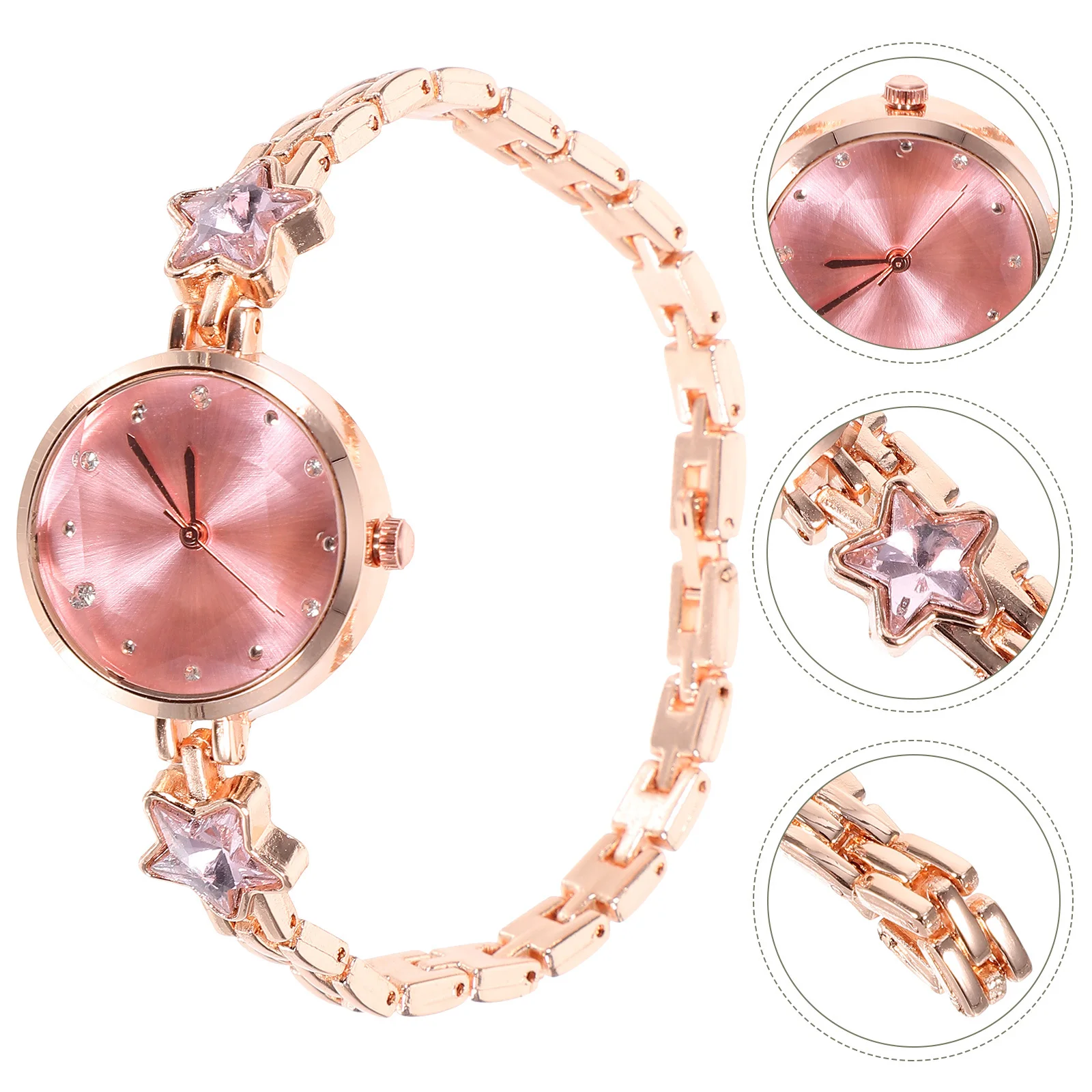 

Женские часы с розовой звездой и стразами, кварцевые наручные часы из сплава, водонепроницаемые, нежные, украшения на запястье, модный подарок для нее
