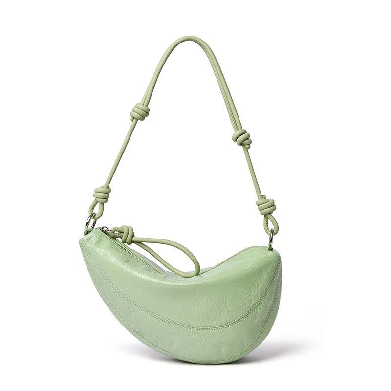 Fashionable Genuine Leather Saddle Bag, Top-grain Cowhide Dumpling Bag, High-end and Versatile Single-shoulder Crossbody Bag