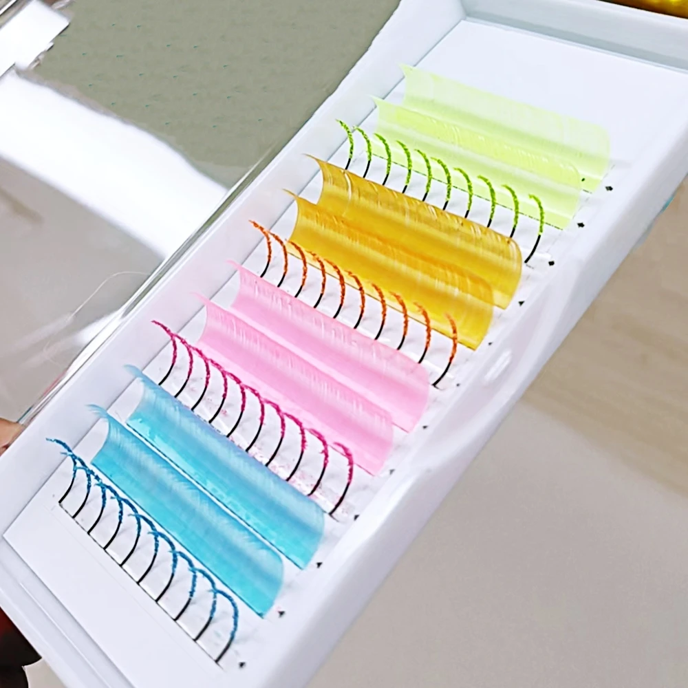 Glitter Color Fake Lashes Fluorescence False Eyelash Natural Soft Faux Mink Eyelash Extensions Russian Volume Individual Lashes
