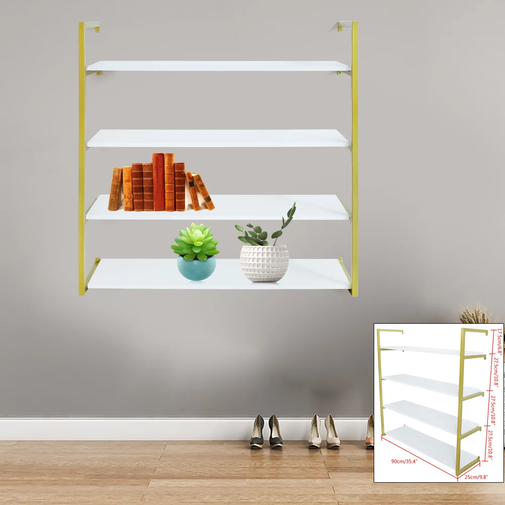 

4-Tier Wall-Mounted Storage Rack Elegant Gold & White Shelves for Bathroom, Bedroom, and Living Room Organization