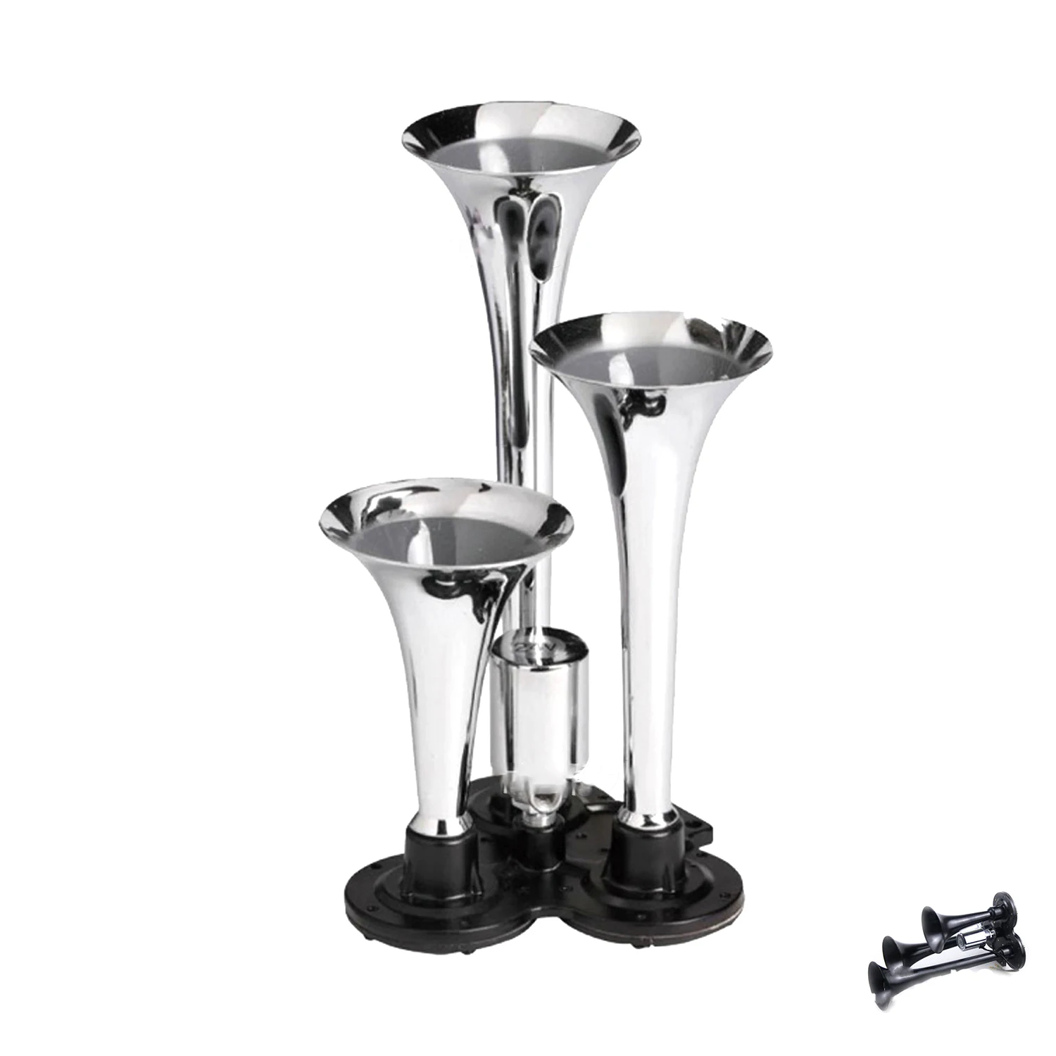 Chromium Pneumatic Chrome Plated Triple Truck With Bagpipes 12V/24V For Car Motorcycle ATV Horn view 5