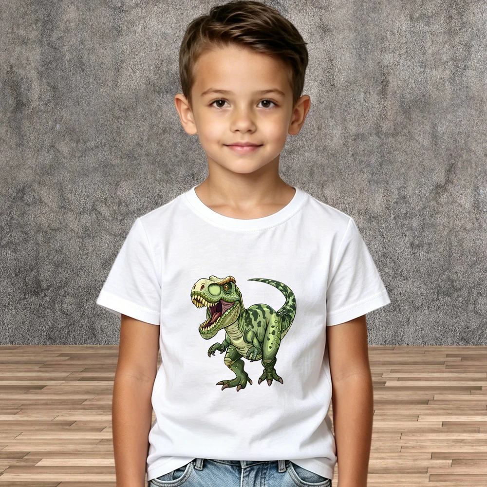 Soft Pure Cotton Boys Dinosaur Graphic Tee Summer Kid Casual Outdoor T-shirts