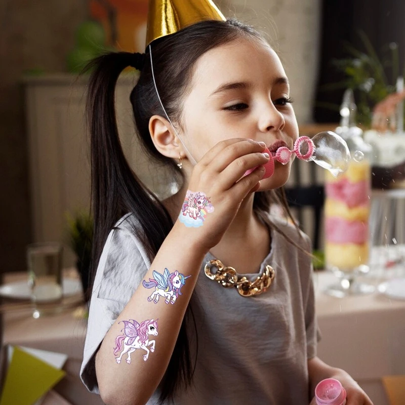 Pink Unicorn Tattoo Stickers 10Pcs Magical Cute Design for Theme Party Decoration Disposable Waterproof for Kids Girls Birthday