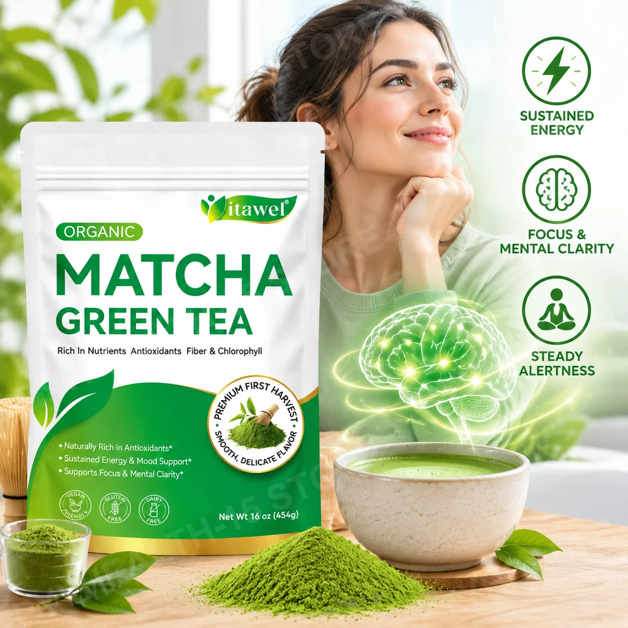 Planted Tank - Bio-Matcha-Grüntee-Pulver für Nachmittagsenergie, Konzentration und klaren