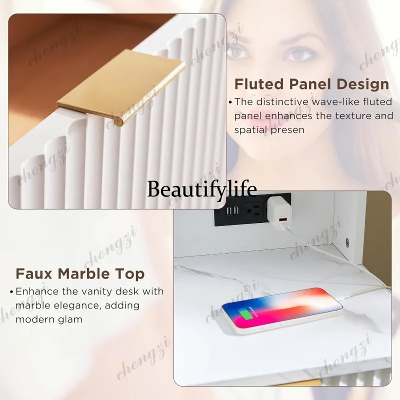 Multifunctional dresser simple light luxury with mirror chest integrated small apartment with lamp makeup table