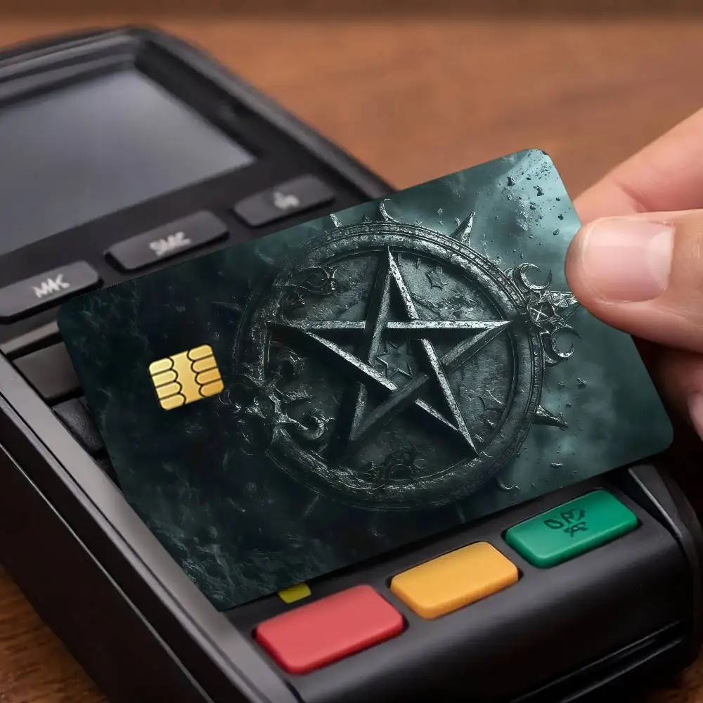 Mysterious Pentagram Pattern Credit Card Public Transportation Cards Protective Sticker Waterproof Card Face Decoration 4PCS