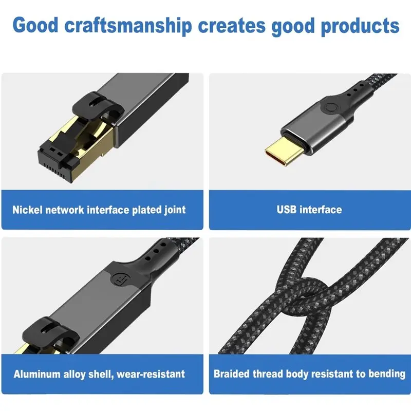 LXYB18B 10/100/1000Mbps USB C To Ethernet Cable CAT6 Cable, 1M