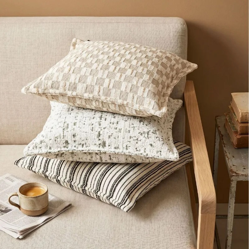 Fashionable Retro Striped Weaving Jacquard Pillow Cover Double Sided Chenille Edge Pressed Cushion Cases for Home Decor 45x45cm 6