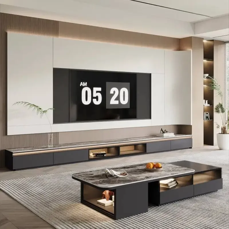 Contemporary Creative Elegant Functional Tv Cabinet Walnut Metal Smooth Practical Tv Cabinet Mueble Television Storage Furniture