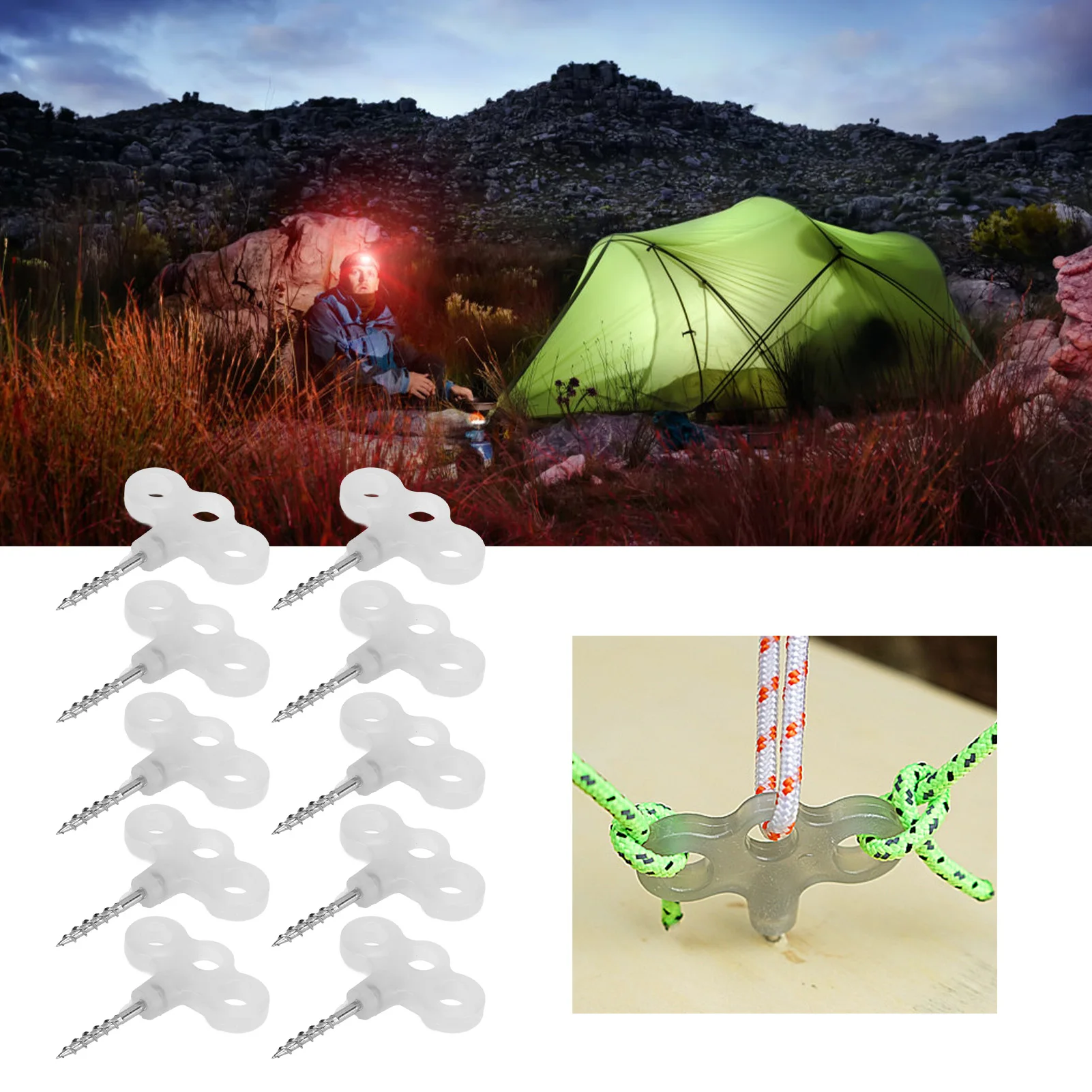 Outdoor Luminous Tent Stakes Stainless Steel Screw Ground Anchors Peg Set For Camping Hiking 10PCS