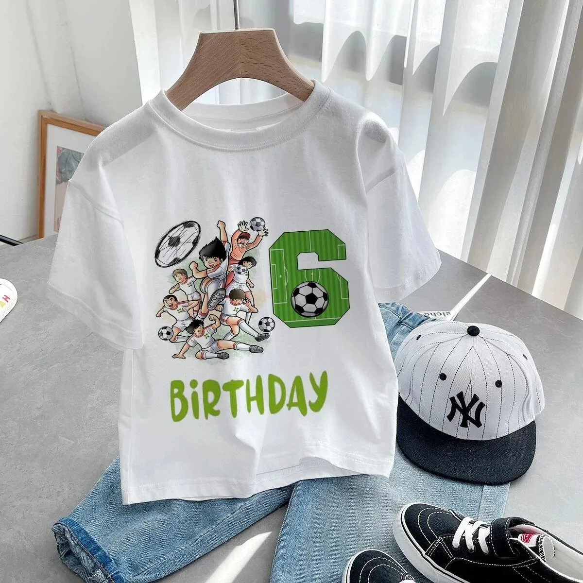 Happy Birthday Football Crown 1-9 Year Print Kids TShirt Boys1-9 Number Football Player Design Tees Children Funny Gift Baby Top