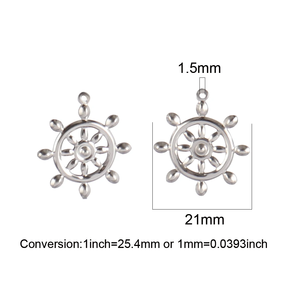 5pcs Stainless Steel rudder Charms anchor Pendant Necklace Findings earring Accessories Hollow for DIY Jewelry Making