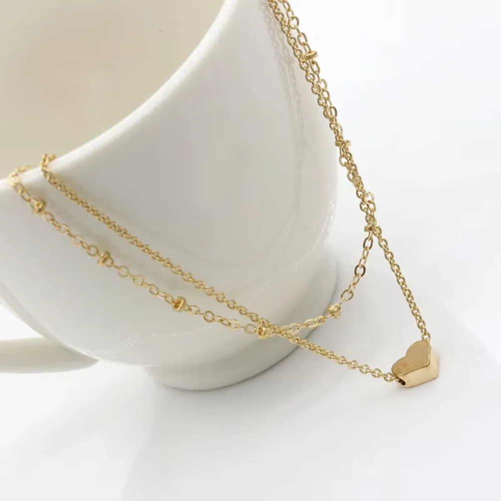 FSUNION 2Pcs/Set Minimalist Gold Silver Color Small Love Friendship Charm Bracelets Bangles Jewelry Link Chain  For Women