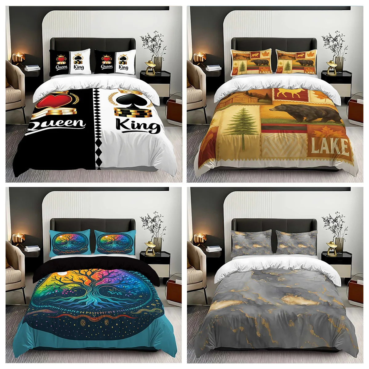 3Pcs Digital Printed Duvet Cover Set with Flannel Pillowcases Bedding Set Soft Warm Bed Cover for Home Hotel Complete Bed Linen