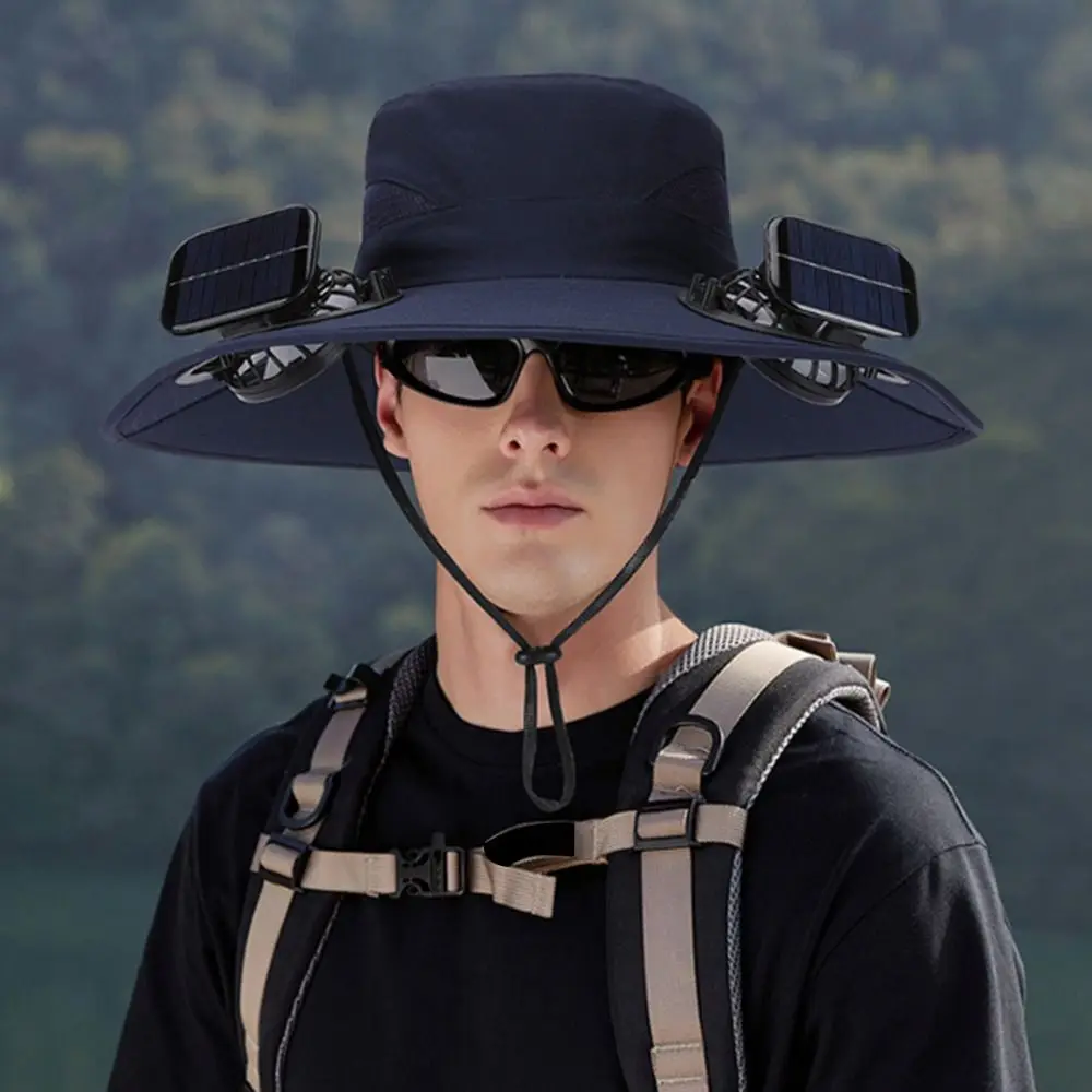 Creative Anti UV Solar Fan Hat ​​Rechargeable​​ Solar Charging Fisherman Hat Breathable Wide Brim Sun Visor Cap for Men