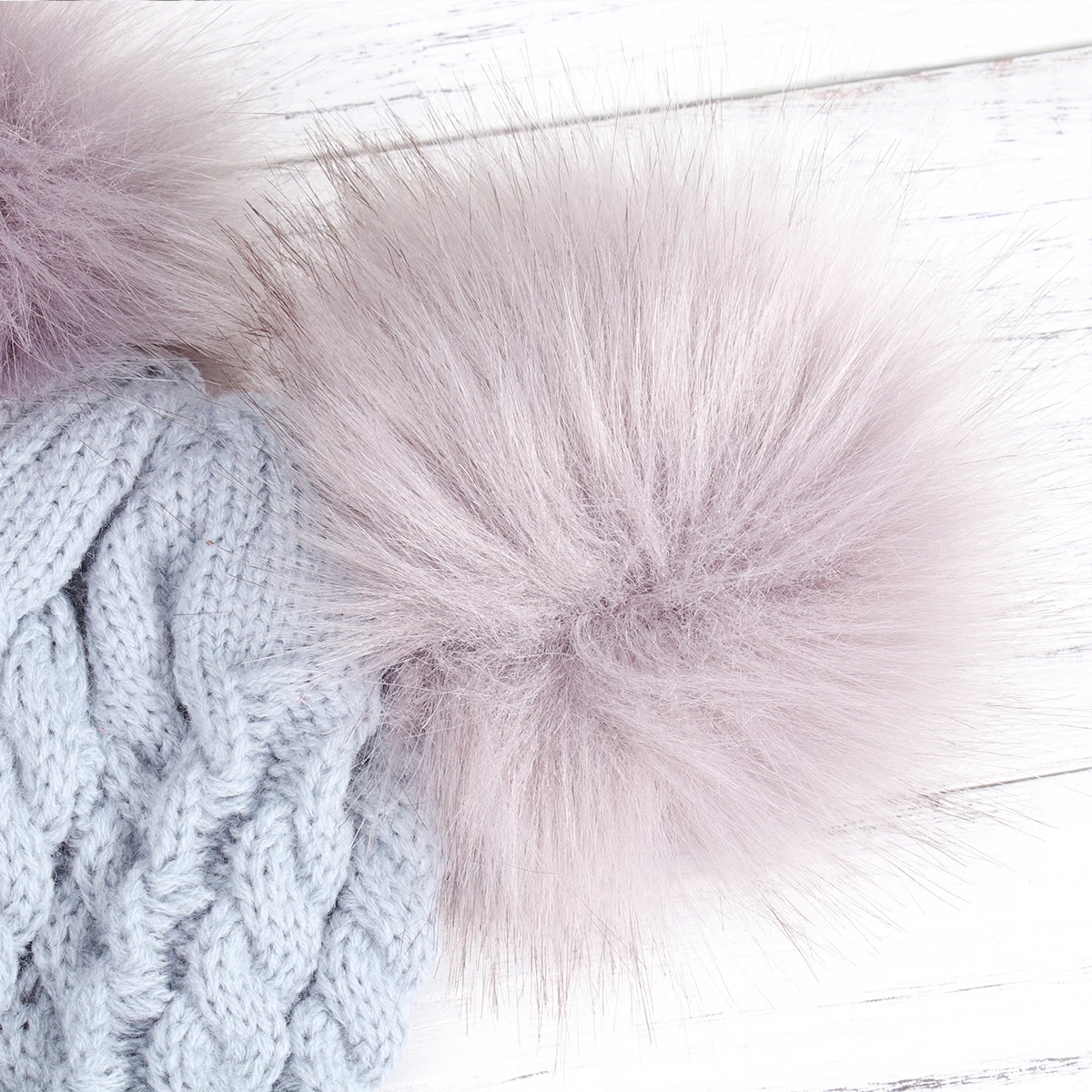 

Winter Warm Knit Hat for Twisted Grey Beanie with Double Hairball Soft Comfortable Knit Cap for Outdoor