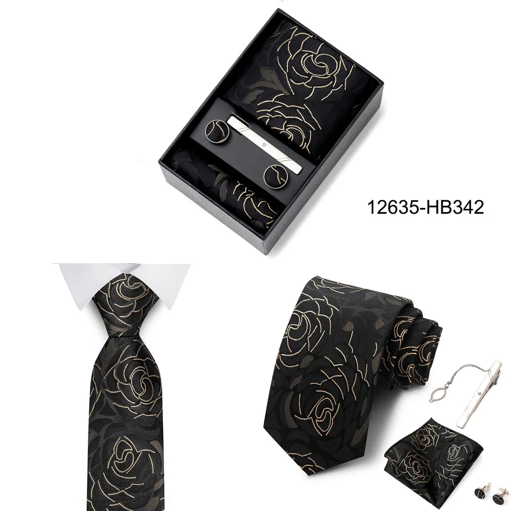 Heißer Verkauf Urlaub Geschenk Box Für Männer 8 cm Krawatte Taschentuch Manschettenknopf Clip Set Blau Druck Hochzeit Geschenk Fit Business – Detail 6