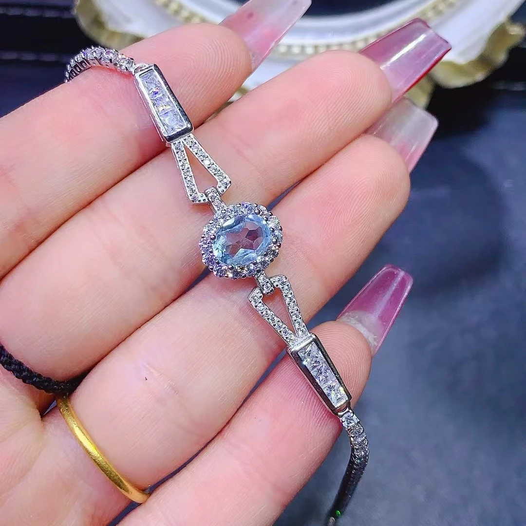 KJJEAXCMY Natural High clarity Aquamarine S925 silver exquisitely Bracelet Full of luster Simple,elegant and high-end Birthday 3