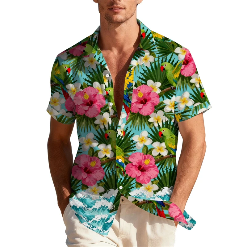 

3D Palm Leaf Printed Men Trendy Hawaiian Shirt Vintage Short Sleeve Shirts For Beach Vacation Shirts Casual Summer Women Blouse