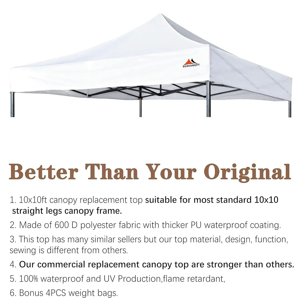 Commercial 10X10 Replacement Canopy Top,Canopy Cover Only,Bonus 4 Pa Weight Bag,(White)
