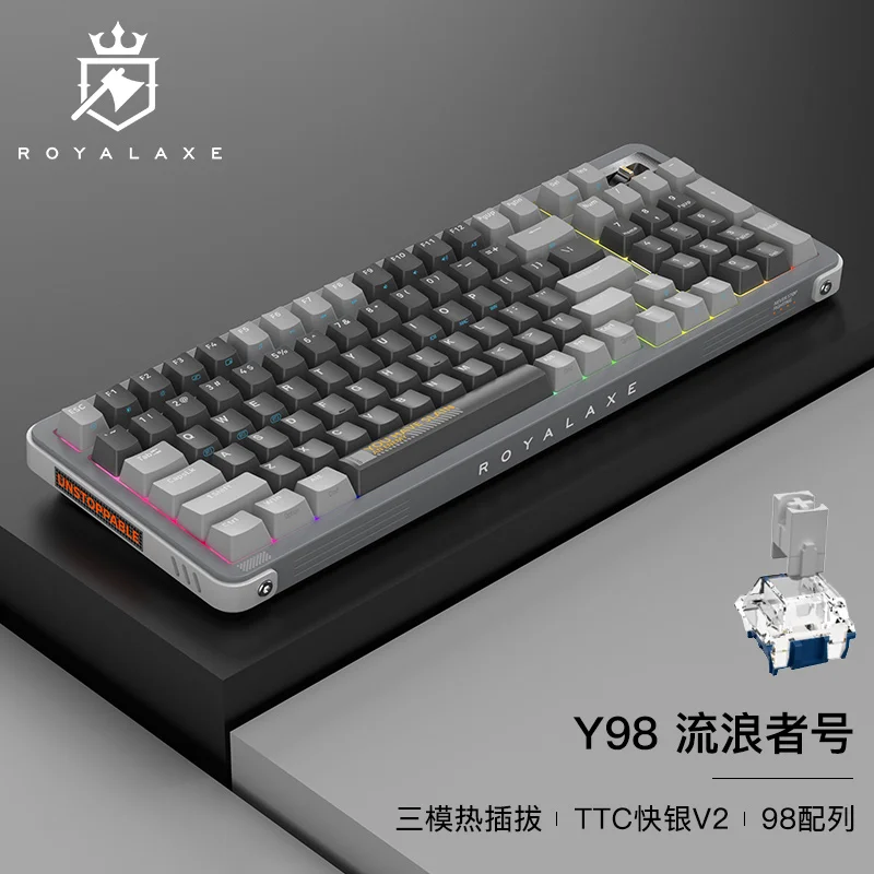 Imagem -02 - Royal Axe-teclado Mecânico sem Fio para Jogos tipo c Hot Swappable Pcb Ttc Switch Pbt Keycap Bluetooth 2.4g Y98