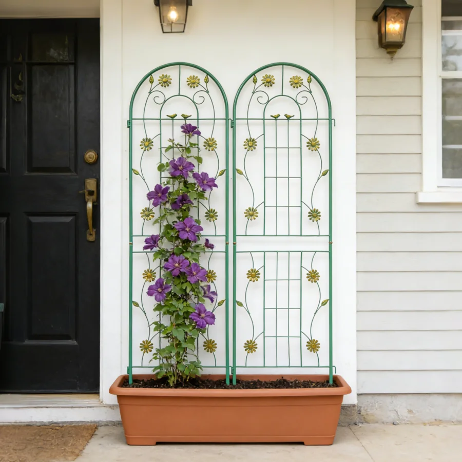 

Outdoor climbing plants support: metal garden trellis, rustproof, green, 71 x 19.7, 2-pack