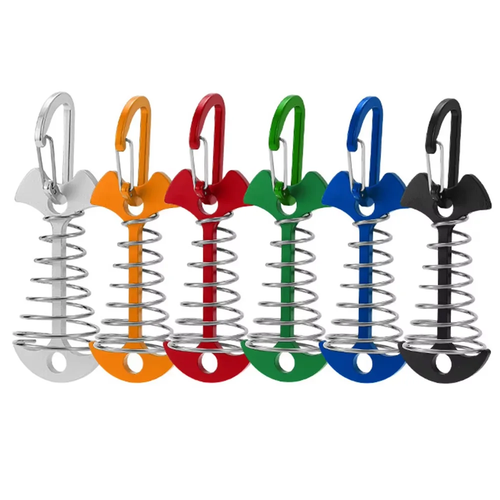 Deck Anchor Pegs Fishbone Tent Stakes with Spring Buckle Windproof Aluminium Alloy Wind Rope Anchor Camping Tent Nail