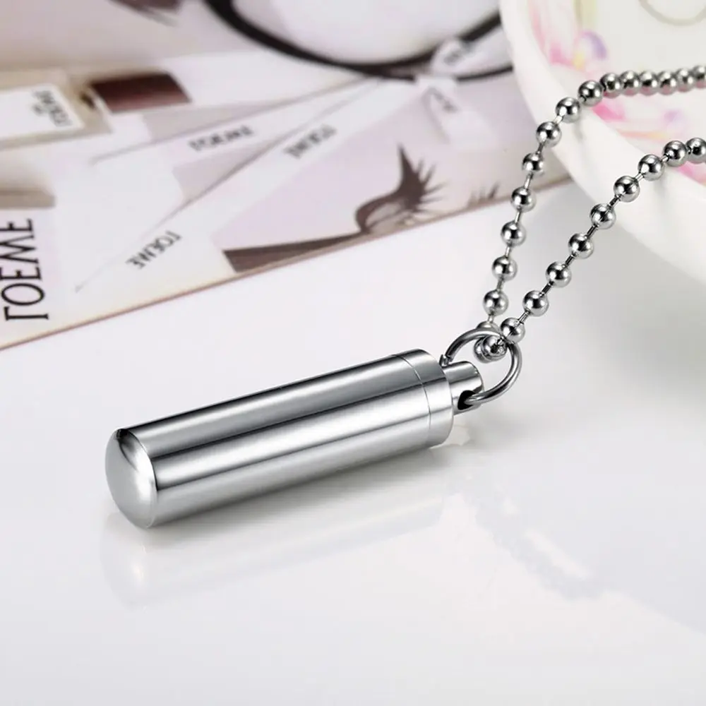 Unisex Stainless Steel Pill Case Ashes Urn Wishing Bottle Perfume Vial Pendant Cylinder Tube