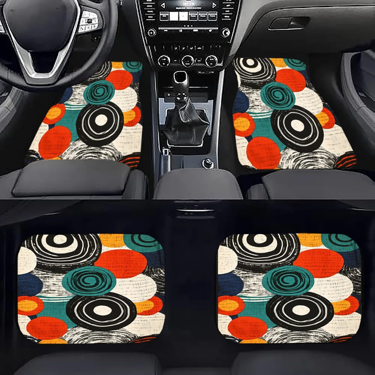 HKStorage Ankara African Tribal Car Floor Mats - Non-Slip Scratch-Resistant All-Weather Fit For Cars, SUVs, Trucks - Vibrant Tur