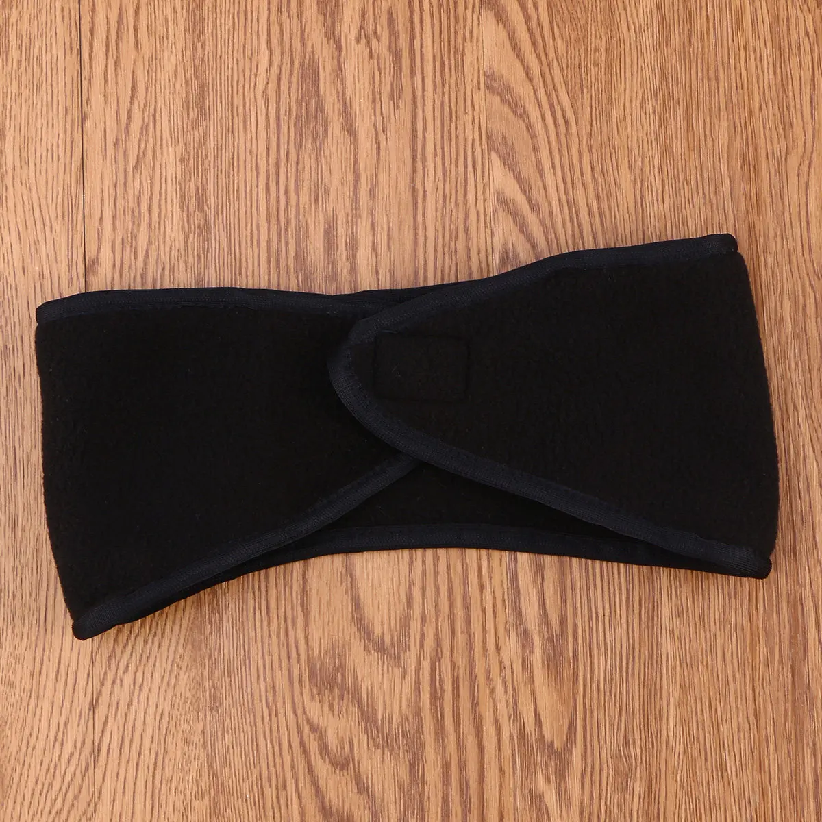 

Black Warm Headband Double Layer Fleece Polyester Bound Stretchy Ear Covering Ponytail Hole Sweat Wicking for Skiing Outdoor