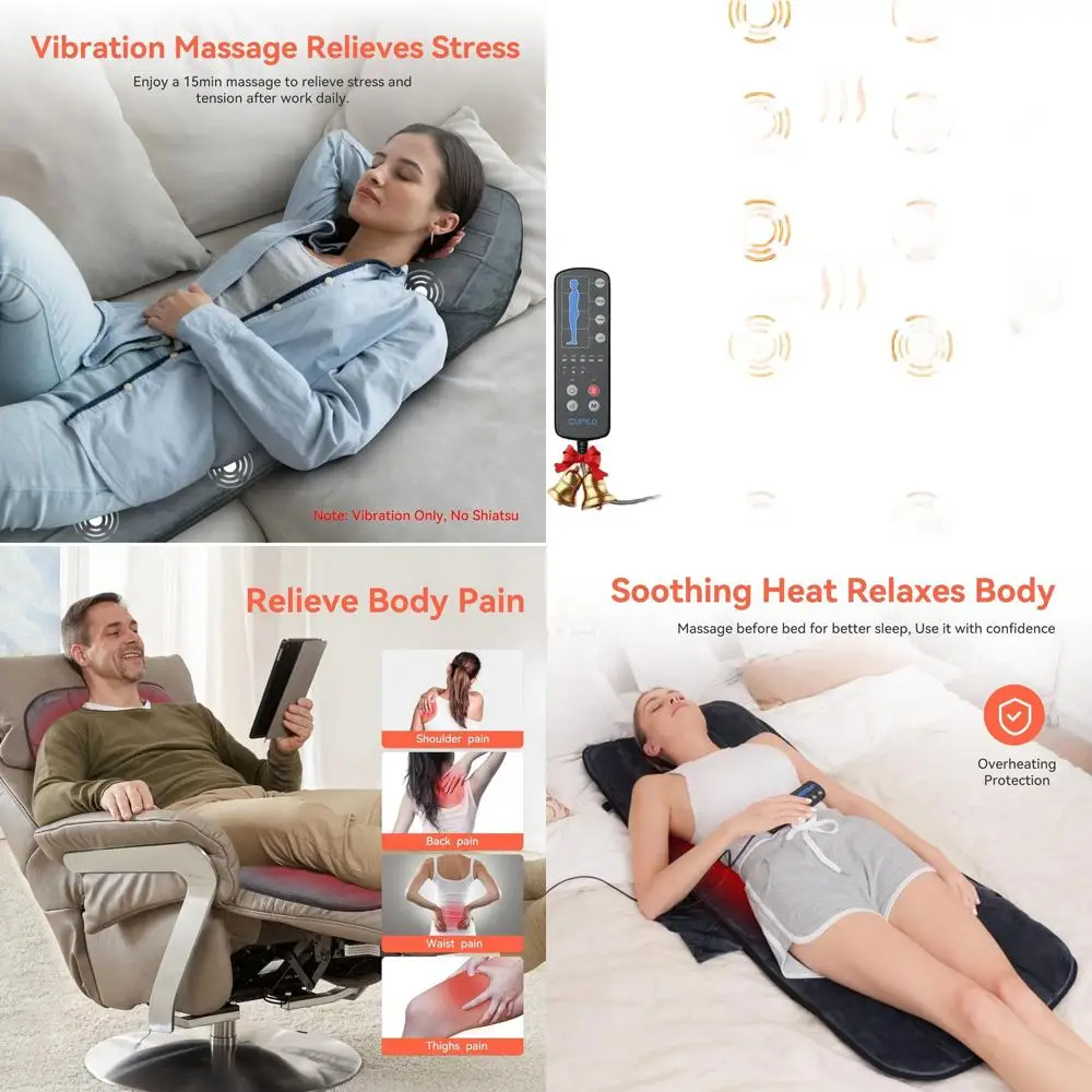 

Heated Vibration Massage Pad with 10 Motors for Back, Lumbar, Legs - Pain Relief Gift