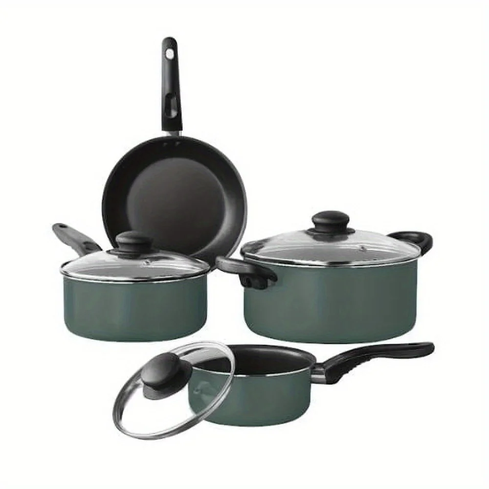 

7 Piece Non-Stick Cookware Set Aluminum Green Sage