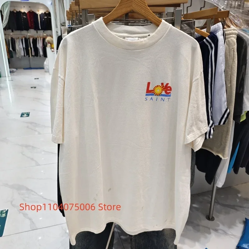 Men's Rainbow Saint Print Oversized T-shirt Vintage Gradient High Street Tee