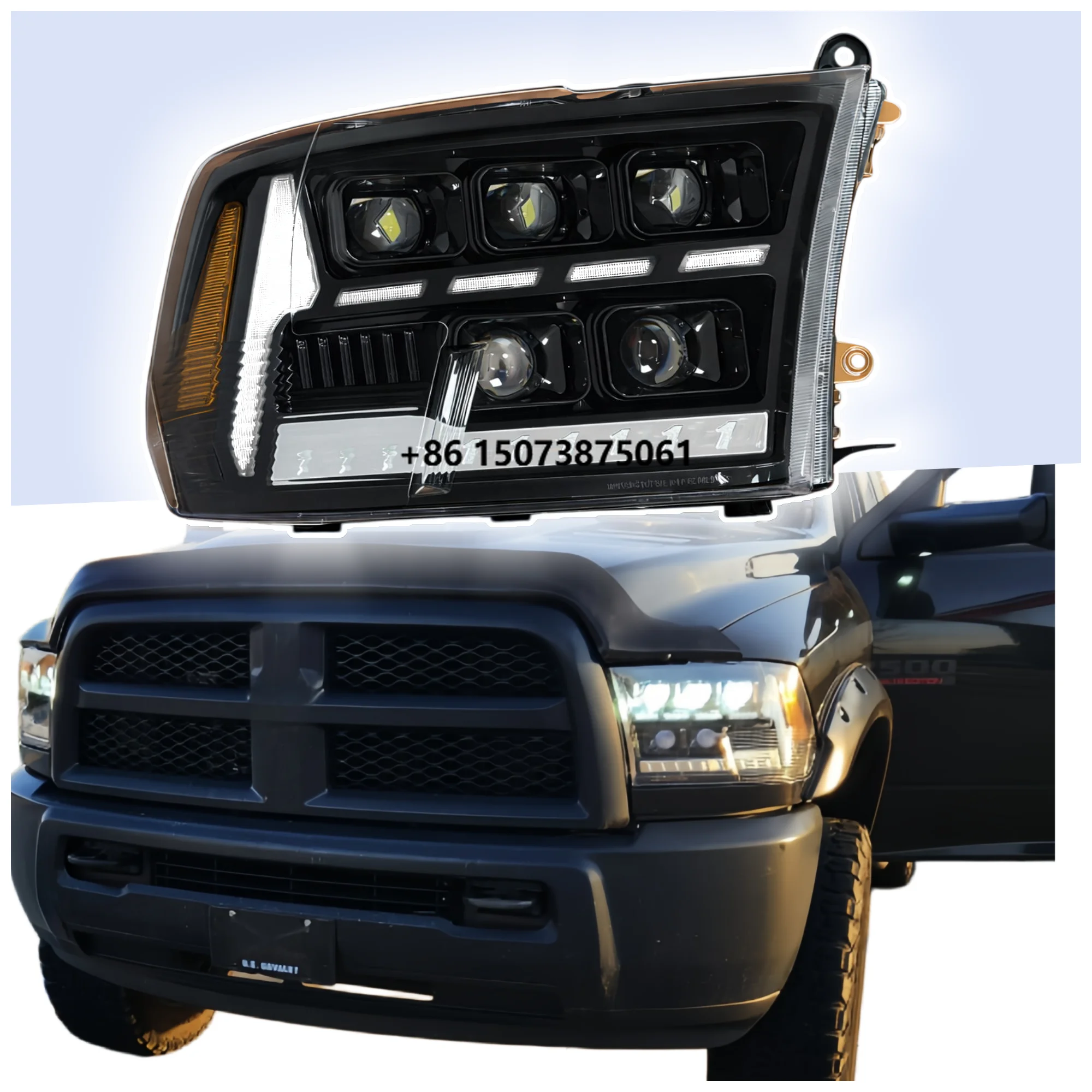 

HuaFuXing New 5 Lens LED Headlight Assembly for 2009-2018 Dodge Ram 1500 2500 3500 Projector Upgrade 500% Brighter Pair