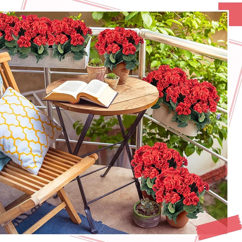 35cm Artificial Silk Geranium Flower Red Artificial Geranium for Home Wedding Vase Table Centerpiece Patio Garden Decoration