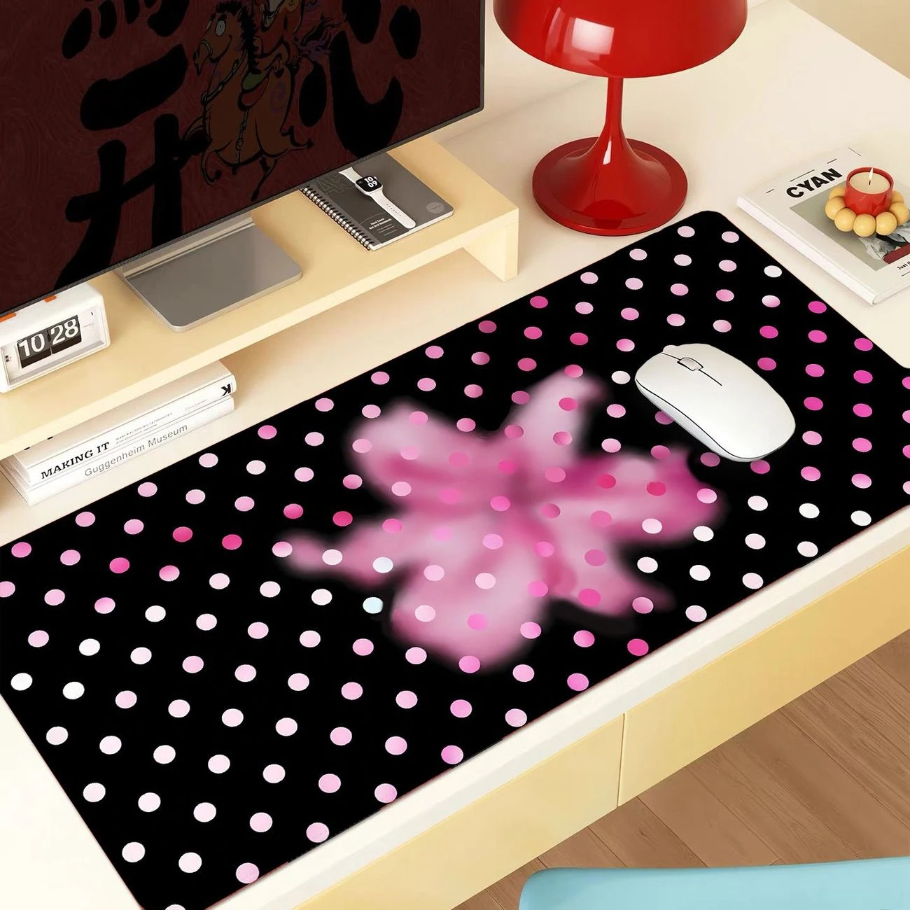 Polka Dots Flower Black Pu Leather Mousepad Office Desk Mat Computer Speed Type Carpet Player Laptop Keyboard Cartoon Tablet Mat